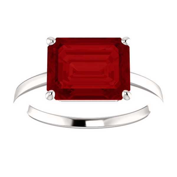 Sterling Silver Emerald Cut Solitaire Ring Setting - Modern Style Ring Mounting