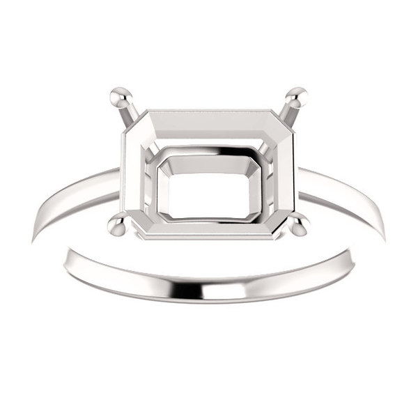 Sterling Silver Emerald Cut Solitaire Ring Setting - Modern Style Ring Mounting