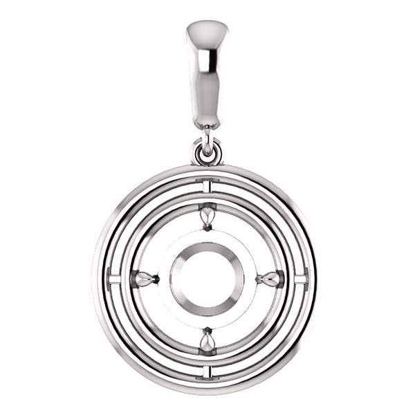14K Gold Round Cut Solitaire Pendant Setting - Concentric Style Pendant Mounting