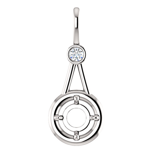 14K Gold Round Cut w/ Diamond Pendant Setting - Modern Style Pendant Mounting