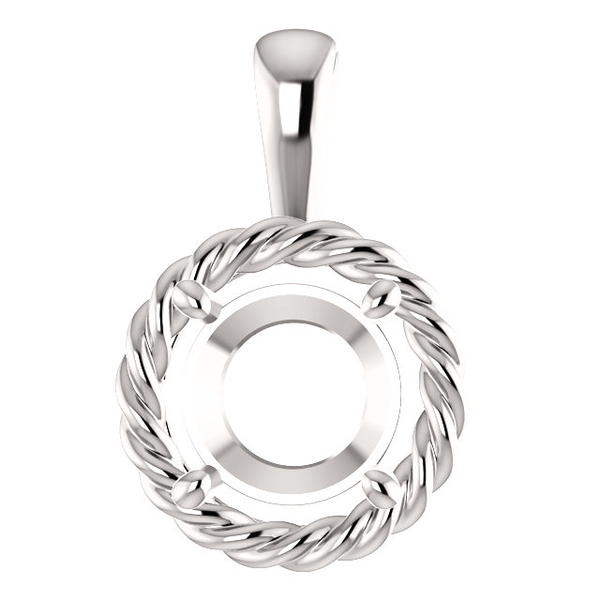 14K Gold Round Cut Solitaire Pendant Setting - Rope Style Pendant Mounting