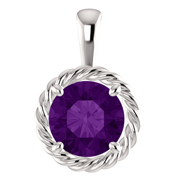 14K Gold Round Cut Solitaire Pendant Setting - Rope Style Pendant Mounting