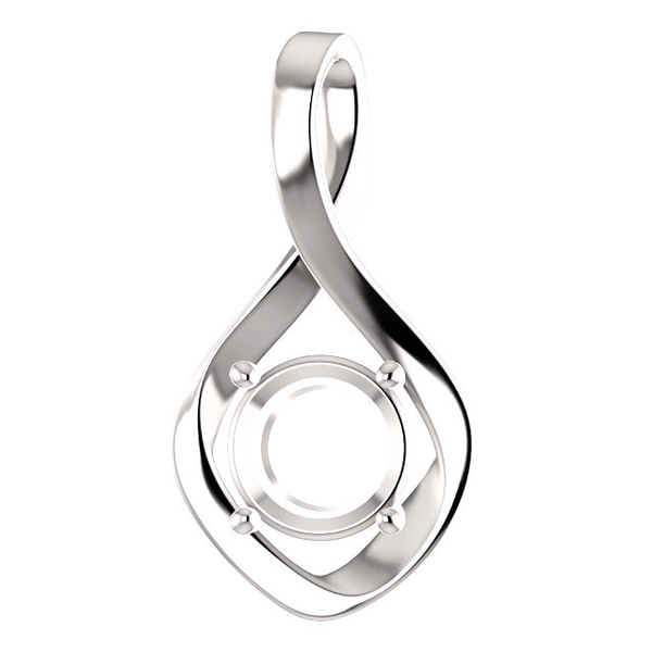 14K Gold Round Cut Solitaire Pendant Setting - Ribon Style Pendant Mounting