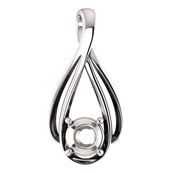 Sterling Silver Round Cut Solitaire Pendant Setting - Double Ribbon Style Pendant Mounting