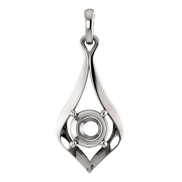 Silver Sterling Round Cut Solitaire Pendant Setting - Contemporary Style Pendant Mounting