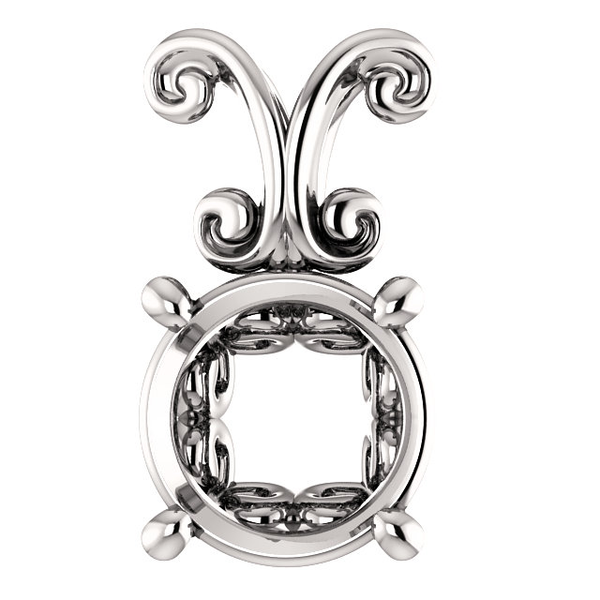 Sterling Silver Round Cut Solitaire Pendant Setting - Antique Style Pendant Mounting