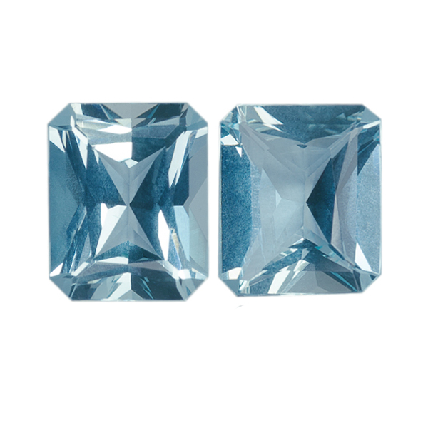 Pair Natural Fine Blue Aquamarine - Emerald Diamond Cut - Brazil - AAA Grade