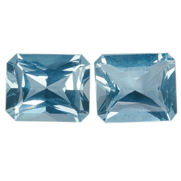 Pair Natural Fine Blue Aquamarine - Emerald Diamond Cut - Brazil - AAA Grade