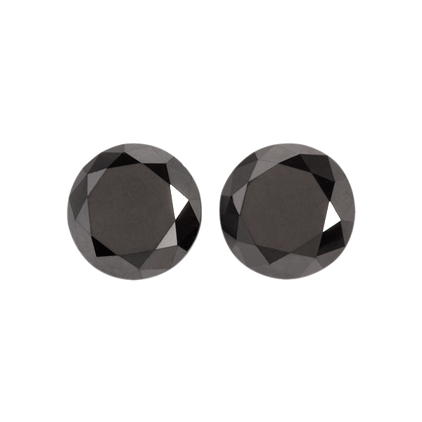 Pair Natural Fine Black Diamond - Round Brilliant - AAA Grade