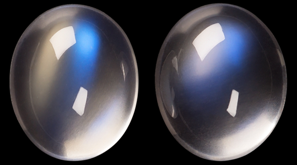 Pair Natural Extra Fine Rainbow Moonstone - Oval Cabochon - Sri Lanka - AAA+ Grade